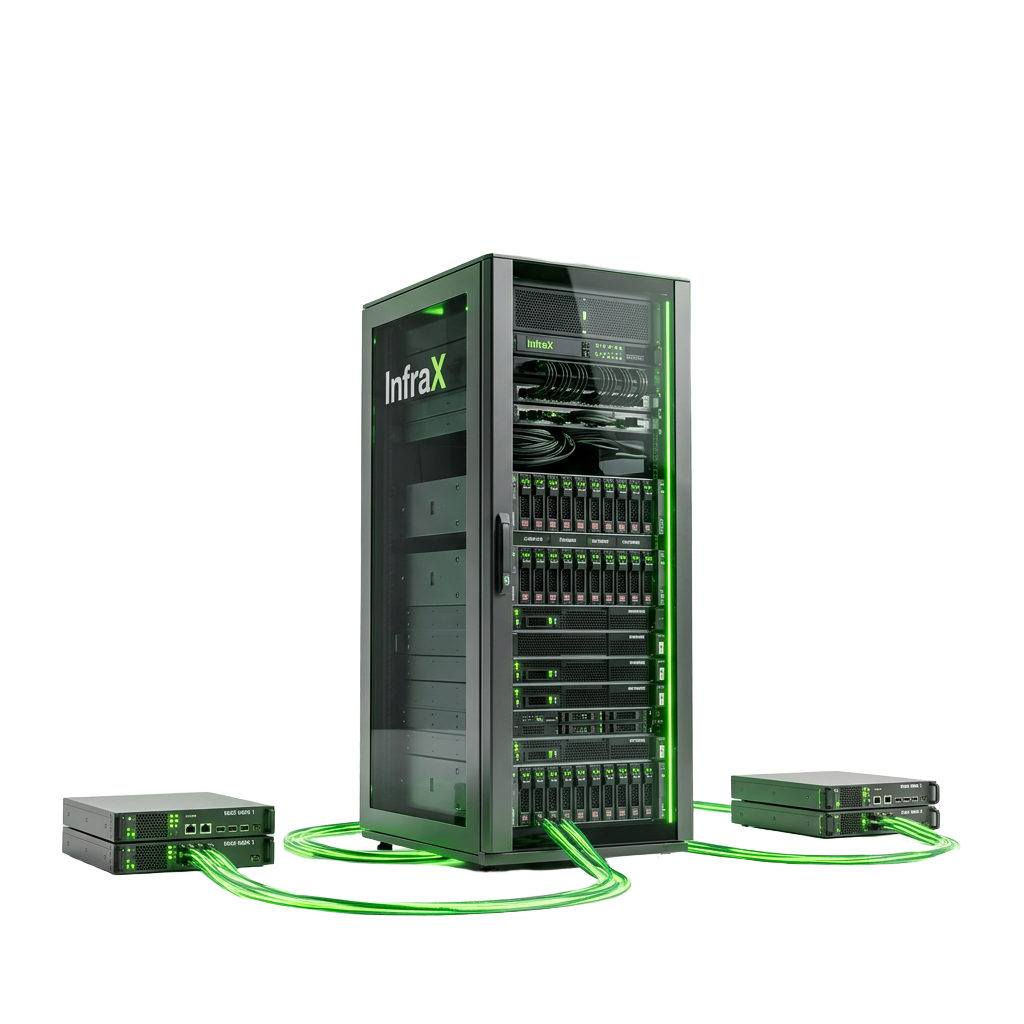 Distributed hybrid infrastructure with edge servers, data center racks and global network