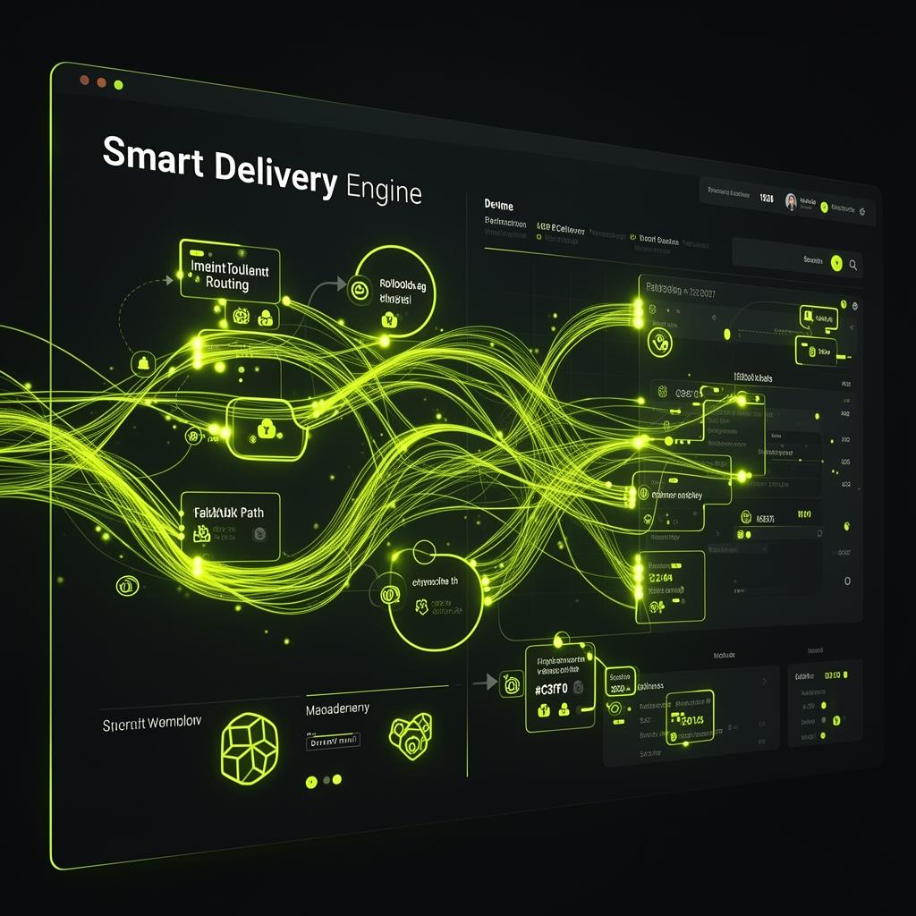 Smart delivery engine showing intelligent message routing and fallback paths